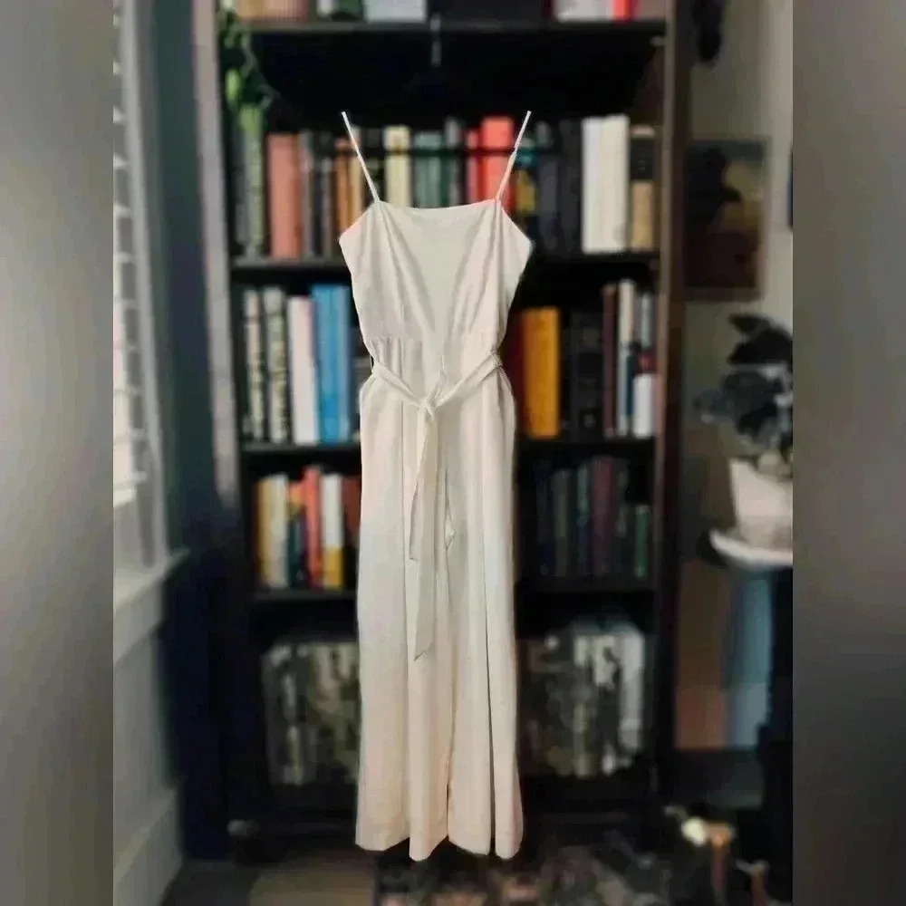 Nine West Ivory Spaghetti Strap Jumpsuit with Belted Waist